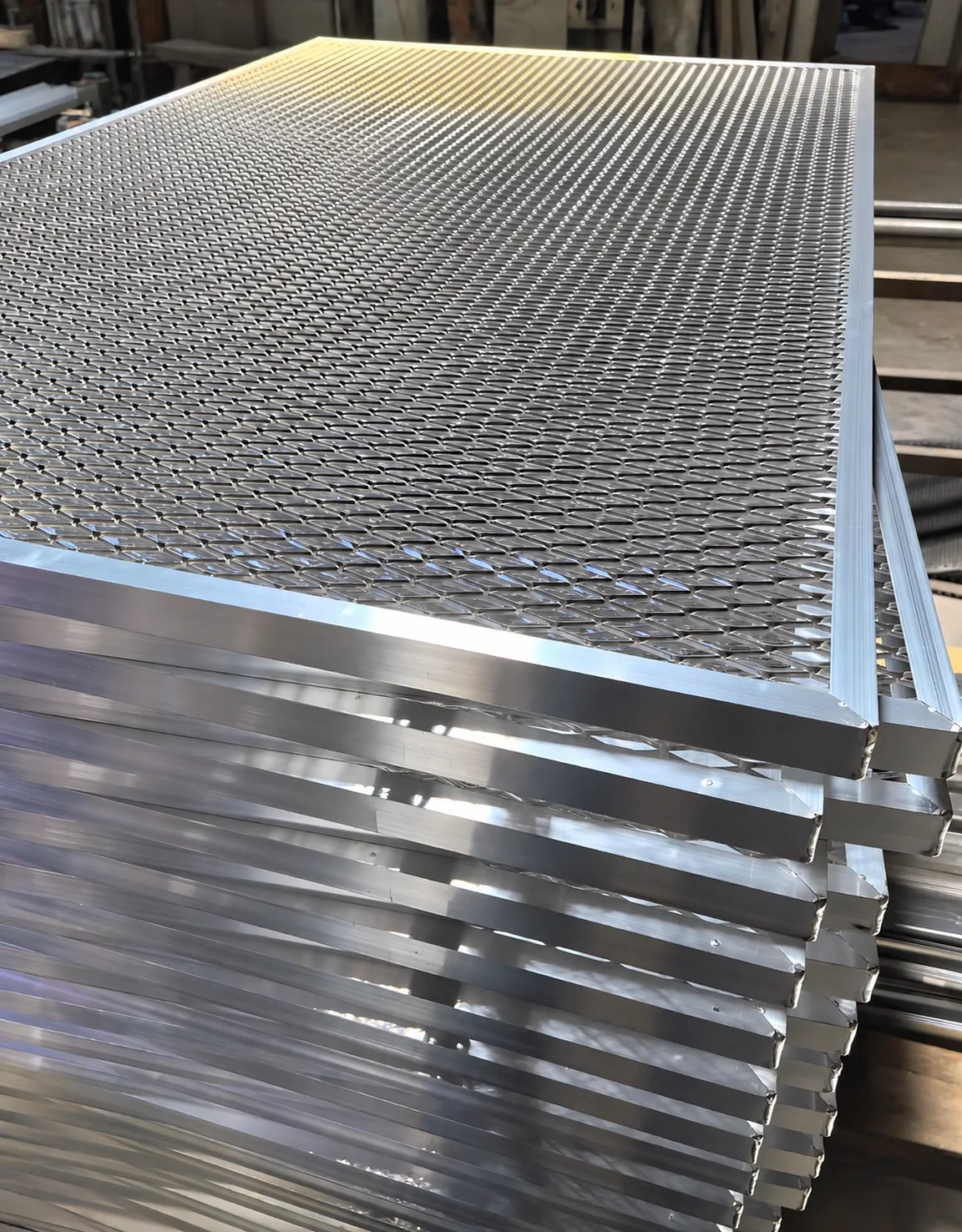 Framed expanded metal panel showing mesh and border construction